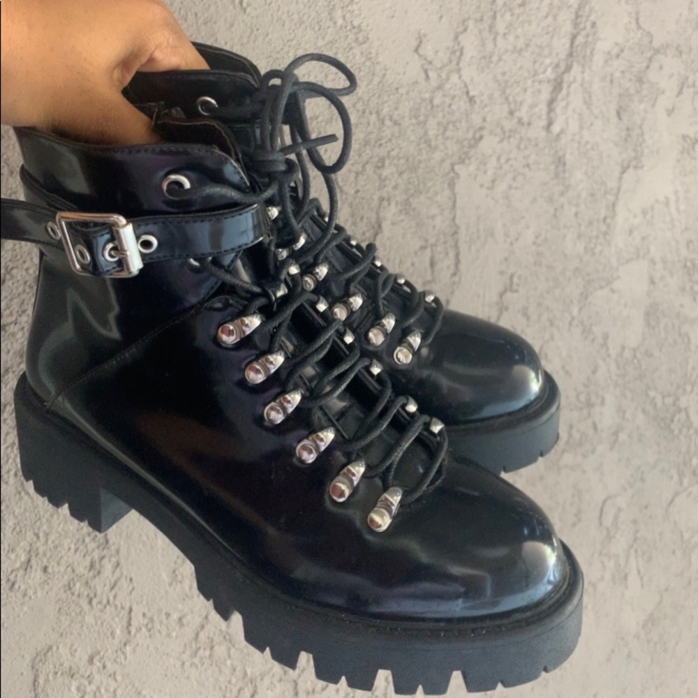 Boohoo Lace Up Cleated Hiker Boots